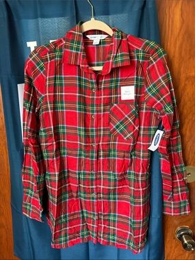 Old Navy Red Green Plaid Button-Up Tunic
